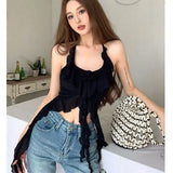 Fongt Babes Design Exquisite Three-Dimensional Flower Ribbon Slimming Irregular Short Slings Girls Summer