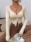 Fongt 2025 New Renovate Front-Turning Irregular Long-Sleeved T-Shirt Girl