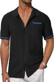 Fongt Men's New Summer Short-Sleeved Shirt Pocket Hollow Out Breathable Cool Summer Men's Casual Top