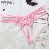 Hollow Out Hot Women Lingerie G-String Double Strap Pearl Massage Underwear Thong Solid Color Low Waist Temptation Panties