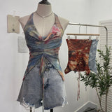 Fongt Shooting Holiday Wind Hanging Neck Collar Collar Tidling Strap Sling Vest Tie Mesh Yarn Short Sleeveless Top 9926