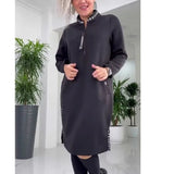 Fongt Autumn And Winter New Loose French Half-Zip Knitted Dress Large-Size Solid Color Long
