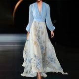 Fongt Shein Temu Explosion Walk Show V-Neck Explosion Printed Long Dress