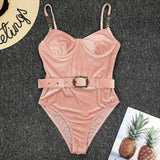 Solid White Buckle One Piece Swimsuit Women High Cut Metal Chain Strap Push Up Bra Monokini Bathing Suit Bodysuit