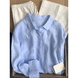 Fongt Cotton Pink Shirt Coat Female Summer Lazy Wind Polo Collar Linen Sun-Stle-Lined Loose Top