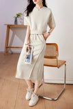 Fongt Sports Casual Lazy Set For Summer 2025 Soft Air Cotton Short Sleeves + Fork Dress