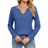 New V-Collar Color Cotton Pure Color Long-Sleeved Loose T-Shirt Jacket Women-Outfit