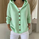 Fongt Knitted Hooded Sweater Button Open Shirt Jacket Autumn And Winter New Solid Color Casual Fashion Sweater