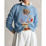 Fongt Autumn Explosion Wool-Blend Cartoon Bear High Quality Autumn And Winter Sweater Female Blue Collar Casual Knitting