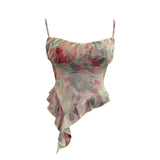 Fongt Shoot 辣tie Bra Irregular Sling Sling Vest Slimming Print Mesh Sleeveless Top 8950