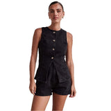 Fongt 2025 New Fashion Sleeveless High Waist High Waisted Loose Nipple Shorts Set