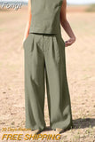 Women Summer Casual Loose Streetwear Outfits Sleeveless O Neck Tops Long Pants Set Female Solid Matching Two Piece Set 2023
