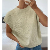 Fongt Loose Women's Sweater Solid Color Knitted Embroidered Sleeveless Vest Vest Topess