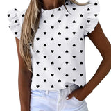 2021 New Short Sleeve Round Neck Print Shirt Female Fashion Plus Size Pullover Clothes Women's Summer Ruffle