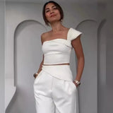 Fongt Summer New Hottie Collar Hanging Neck Repair On The Body Of High-Waisted Straight Trousers Set