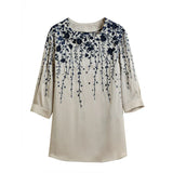 Imitation Silk Shirt Women's Short-Sleeved High-End Printing 2023 Summer New Large-Size Loose Blouse-Outfit