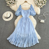 French Tea Bubble Sleeves Show Thin, Advanced Temperament Dress, Palace Style Design, A-Shaped Skirt, Children.-Outfit