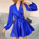 Fongt Solid-Colored Stuff Temperament Commuter Long-Sleeved V-Neck Official Picture Skirt