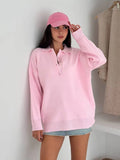 Fongt College Polo Collar Solid Color Loose Sweater Soft Tones Softly Wear Knitted Skin Fabric Tops