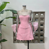 Flashing Vietnamese Niche Diamond Fish Bone Thoracic + Bag Hip Skirt Exaggerated Bow Girl