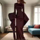 Fongt Summer New Round Collar Horn Sleeve Women's Sexy Dress Dress Dress