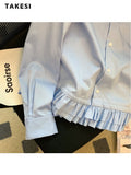 Street Casual Style Turn-down Collar Ruffles Solid Blouses 2023 Summer Women's Sweet Long Sleeve Single Breasted Shirts