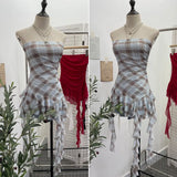 Fongt Shooting Hottie Sexy Shoulder Irregular Lotus Side Ribbon Bram Repair Print Sleeveless Top 1228