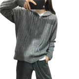 Zipper Hooded Sweater Knitted Cardigan Jacket Women's 2024 Autumn New Loose Lazy Style Outer Coat-Outfit