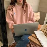 Harajuku Cute Bear Knitted Sweater Women Korean Fashion Kawaii Oversize Cartoon Embroidery Basic Jumper Female