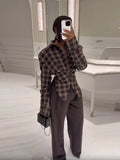 Fongt Temperament Commuting Retro Plaid Long Sleeves To Collect Waist Thin Shirt 2025 Autumn Explosion