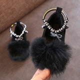 Autumn Winter New Girls Single Princess Shoes Children's Flat Shose Kid Baby Warm Flock Fluffy Bowkont Beaded