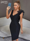 2022 New Summer Black Bodycon Bandage Dress Women Sexy V-Neck Ruffles Mesh Backless Vestidos Celebrity Evening Party