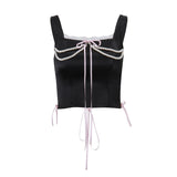 Fongt Women's Wear Spring 2024 New French Pearl Chain Bow Spell Lace Sling Pure Desire