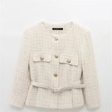 Fongt Textured Long-Sleeved Round-Neck Casual Suit Jacket 2025 Spring Temperament Button Trim Jacket Woman