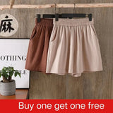 Women's Summer Shorts 100% Cotton High Waist Shorts Loose Casual Solid Shorts Pants Streetwear Elastic Waist Buy One Get