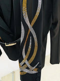 STREET Newest Fashion 2023 Designer Runway Suit Set Women's Colorful Diamonds Belted Blazer Flare Pants Suit