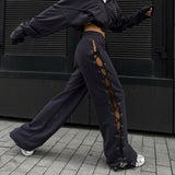 2023 street all-match slim-fit side slit straps hollow wide-leg pants Y2K women's clothing Vestidos-Outfit