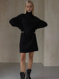 Fongt Turtleneck Dress Women's Leisurely Loose Thick Pit Strip Solid-Colored Bag-Up 2023 Autumn And Winter Knitted
