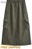 Women's Cargo Skirt Pockets Split Long Skirts Y2k Streetwear 2000s Aesthetic Drawstring Aesthetic Skirts High Waist A Line