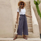 Waist Solid Color Cotton Linen Belt Wide-leg
