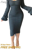 Dress Fall Winter Clothes 2023 Off Shoulder Sexy Bodycon Long Sleeve Ruched Sheath Dress with Drawstring Prom Night