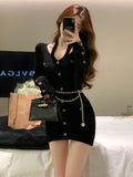 Solid Vintage Knitted Dress Women Patchwork Y2k Party Mini Dress Female Casual Korean Fashion Designer Sweater Dress