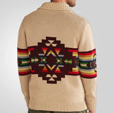 Fongt Men's Autumn And Winter New Striped Braided Sweater Collar Plus Thick Coat