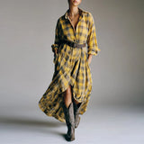 Fongt Long-Sleeved Plaid Shirt Dress 2025 Spring And Autumn New Fashion Loose Casual Dress Belt