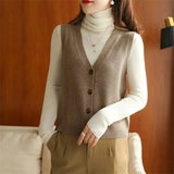 Cardigan Sleeveless Knit Sweater Vests Women Casual V-neck Knitwear Chaleco Coats Basic Colete Single Breasted