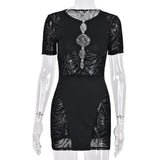 Sexy Zebra Print Cut Out Mesh Transparent Women Mini Dress for Beach Holiday Night Club Goth Party Bodycon Pencil Shorts