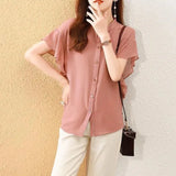 Fongt Summer New Airy Chiffon Flying Sleeves Pure Color Shirt Beautiful Loose Thin Thin Top