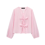 Fongt Women's Clothing 2025 New Fashion Temperament With Bow Shirt Top