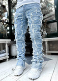 Fongt Men's New Fashion Trend Sticker Jeans Repair Multi-Color Elastic Micro-Tight Straight