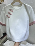 Fongt Chinese Style Embroidered Buckle Short-Sleeved T-Shirt Women 2025 Summer New Simple Jafuse Thin Top